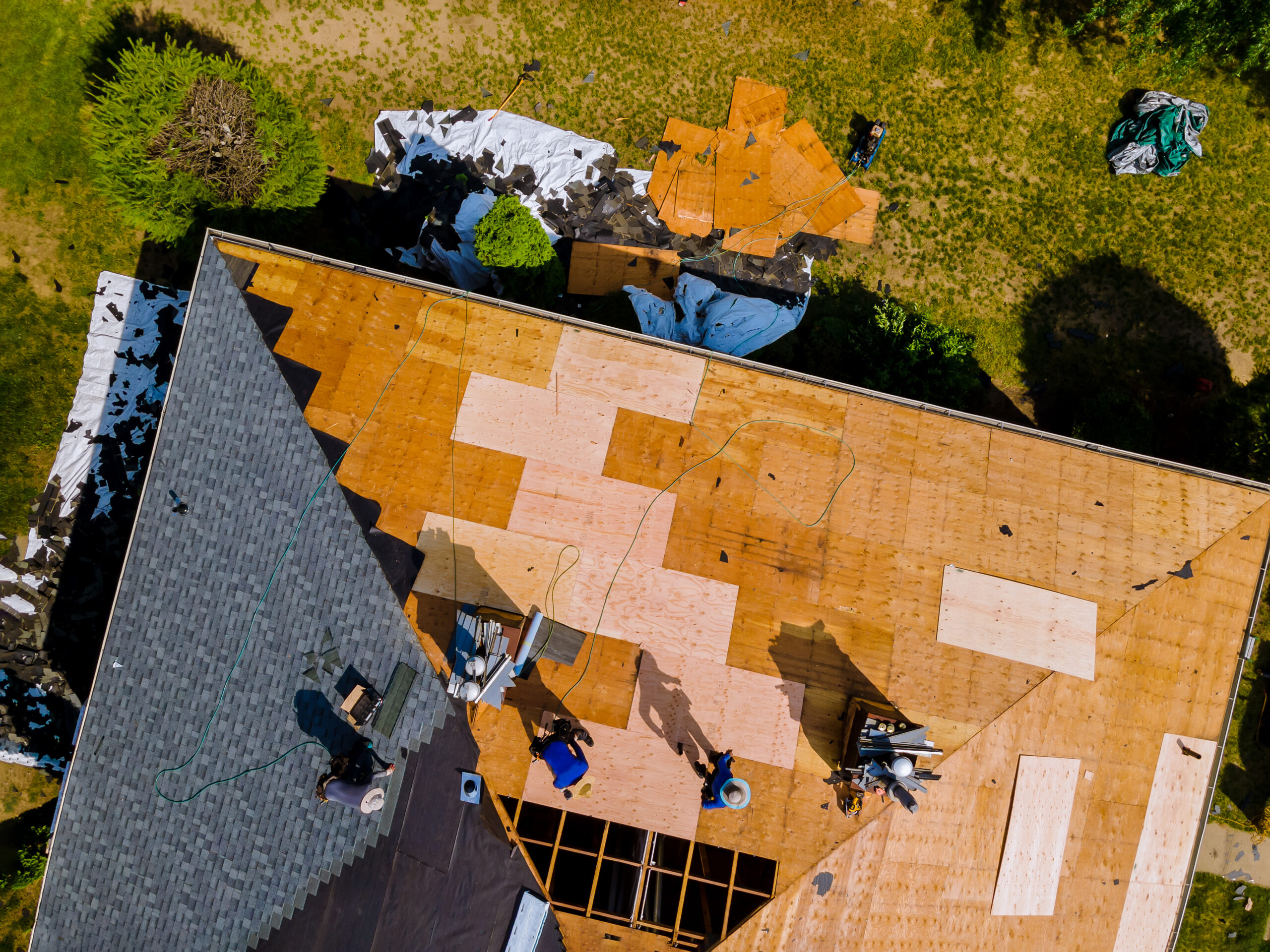 Aerial view of new roof installation